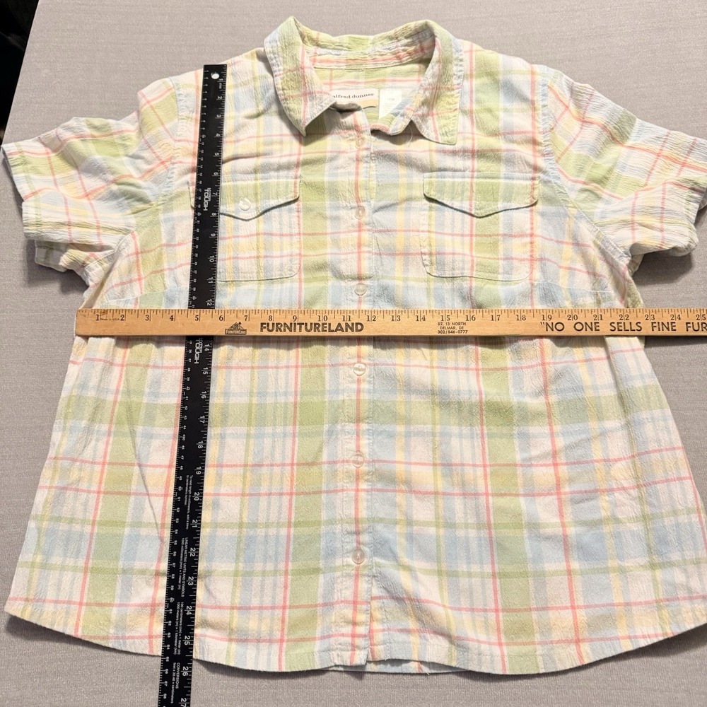 Alfred Dunner Womens 18W Plaid Button Down Shirt Pastel Short Sleeve Plus Size - Picture 3 of 4